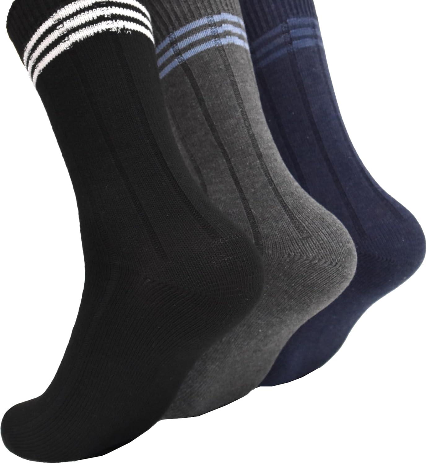 imageClarks Mens Casual Striped Crew Socks with Wide Rib 3 Pair NavyBlackCharcoal Mens 712 Shoe
