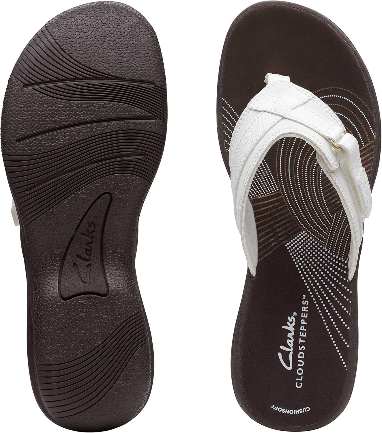 imageClarks Womens Breeze Sea FlipFlopWhite SyntheticBrown Sole