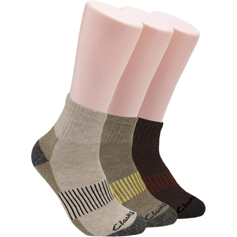 imageClarks Mens Casual Half Cushion Anklet Socks 3 Pair StoneKhakiBrown Mens 712 Shoe