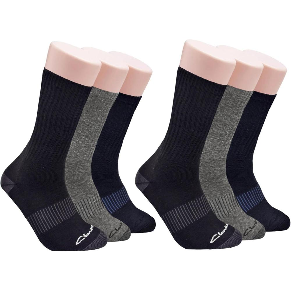 imageClarks Mens Casual Half Cushion Crew Socks 6 Pair BlackCharcoalNavy Mens 712 Shoe
