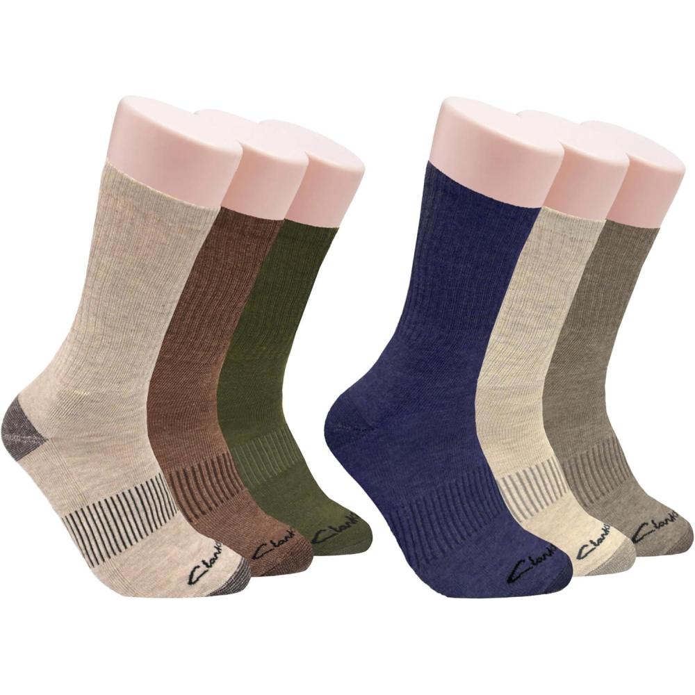 imageClarks Mens Casual Half Cushion Crew Socks 6 Pair KhakiBrownOliveDenimShellStone Mens 712 Shoe