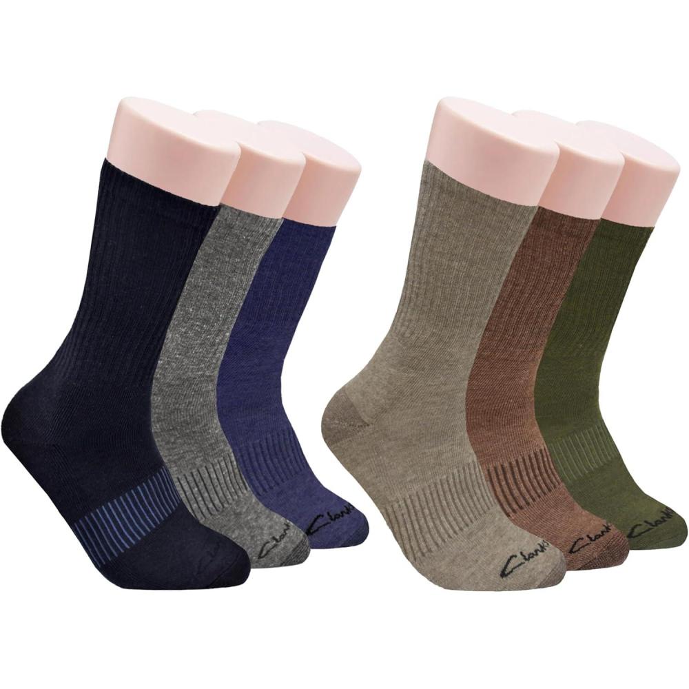 imageClarks Mens Casual Half Cushion Crew Socks 6 Pair NavyCharcoalDenimBrownOliveKhaki Mens 712 Shoe