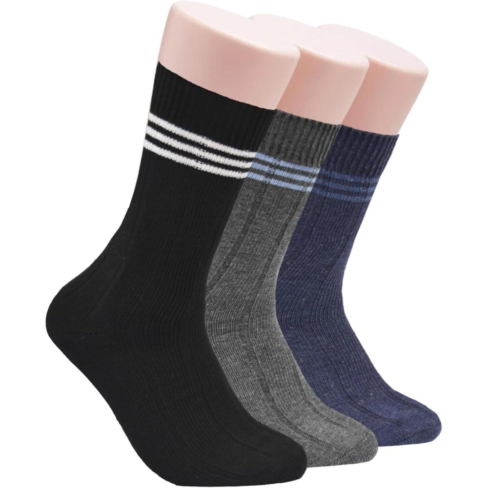 imageClarks Mens Casual Striped Crew Socks with Wide Rib 3 Pair NavyBlackCharcoal Mens 712 Shoe