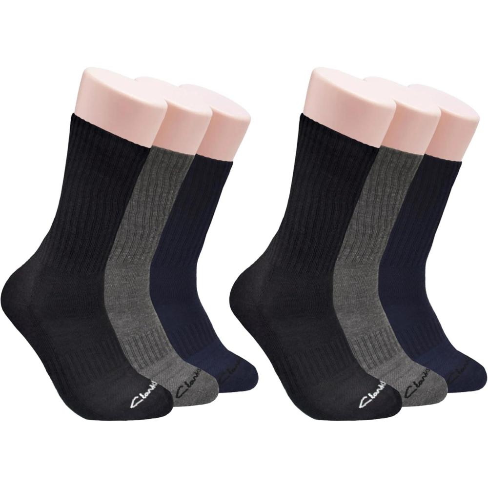 imageClarks Mens Sport Half Cushion Crew Socks 6 Pair BlackCharcoalNavy Mens 712 Shoe