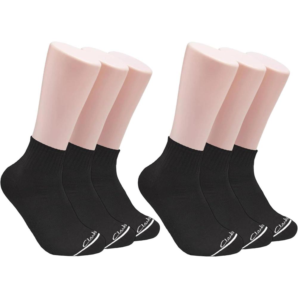 imageClarks Mens Sport Half Cushion Quarter Crew Socks 6 Pair BlackNoir Mens 712 Shoe