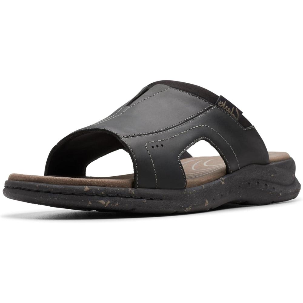 imageClarks Mens Walkford Band Slide SandalBlack Leather
