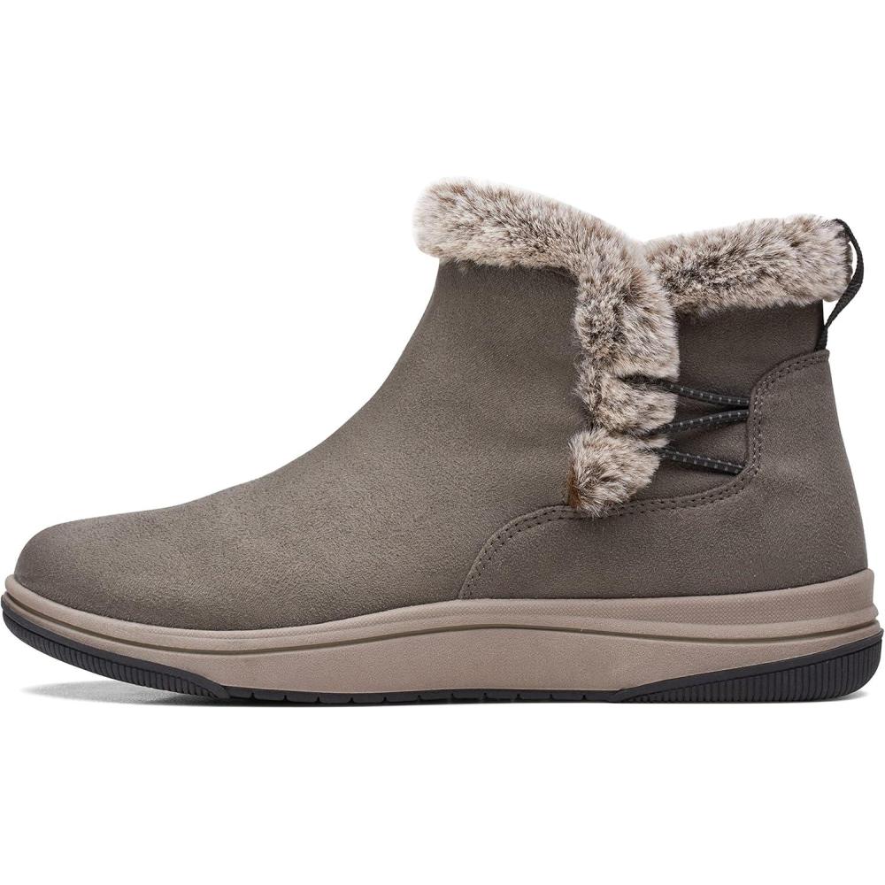 imageClarks Womens Breeze Fur Ankle BootsDark Olive Textile