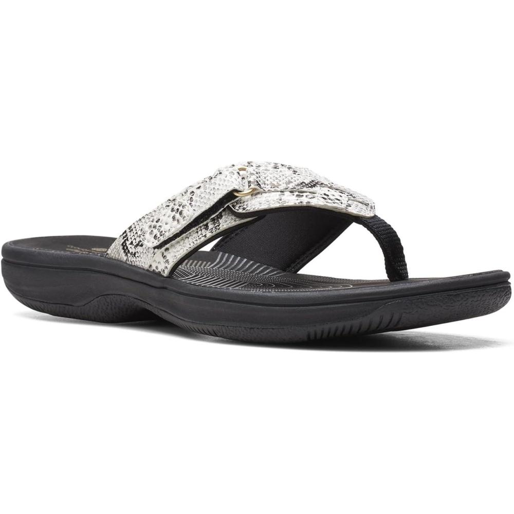 imageClarks Womens Breeze Sea FlipFlopBlackWhite Snake Synthetic