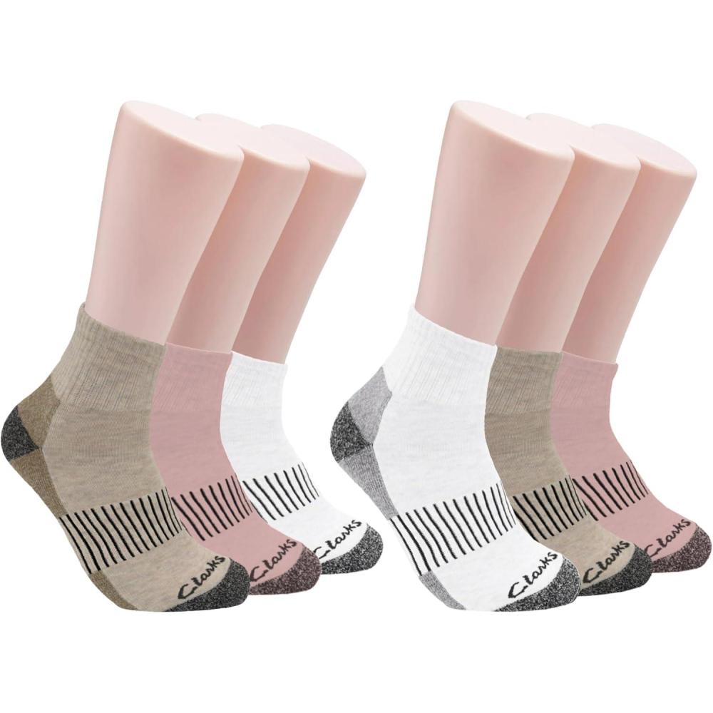 imageClarks Womens Casual Half Cushion Anklet Socks 6 Pair Lt KhakiPinkWhite Womens 410 Shoe