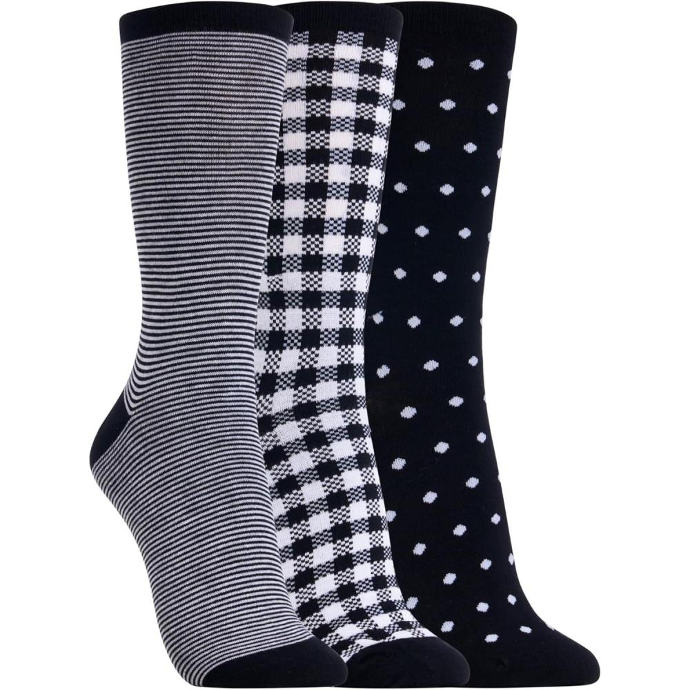 imageClarks Womens Checkered Crew Socks 3 Pair BlackNoir Womens 410 Shoe