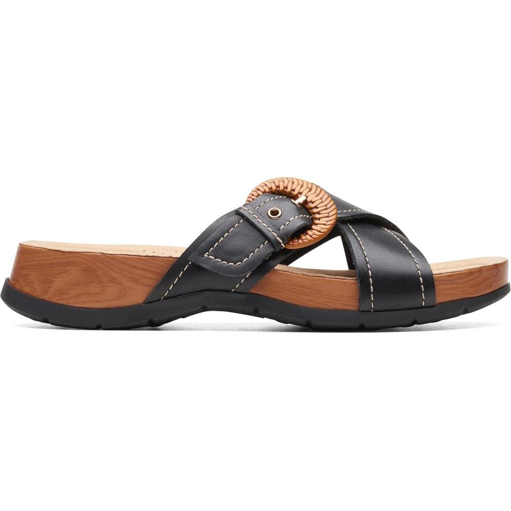 imageClarks Womens Reileigh Bay Slide SandalBlack Leather