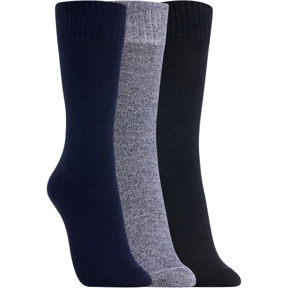 imageClarks Womens Solid Marled Wide Top Crew Socks 3 Pair NavyLt GreyBlack Womens 410 Shoe