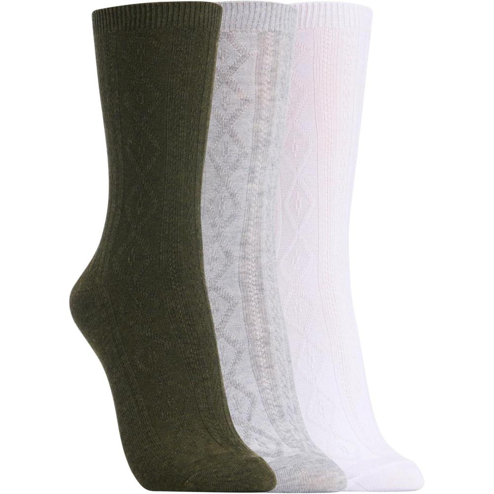 imageClarks Womens Textured Crew Socks 3 Pair LtGreyWhiteOlive Womens 410 Shoe