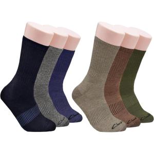 Clarks Men’s Casual Half Cushion Crew Socks 6 Pair, Navy/Charcoal/Denim/Brown/Olive/Khaki, Men’s 7-12 Shoe