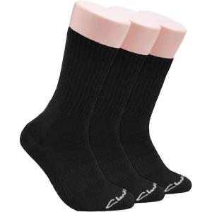 Clarks Men’s Casual Half Cushion Crew Socks with Fine Rib Welt 3 Pair, Black, Men’s 7-12 Shoe