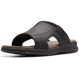 Clarks Men’s Walkford Band Slide Sandal(Black Leather)