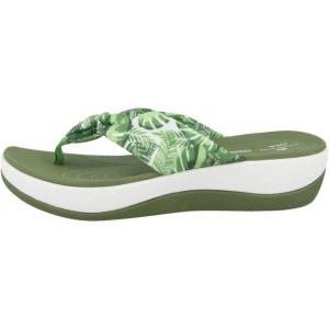 Clarks Women’s Arla Glison Flip Flop(White Textile W Green Palms)