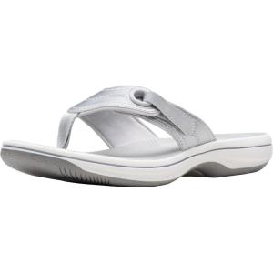 Clarks Women’s Breeze Reyna Cloudsteppers Flip-Flop(Silver Synthetic)