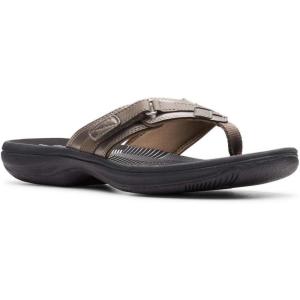 Clarks Women’s Breeze Sea Flip-Flop(Pewter Synthetic/Black Sole)