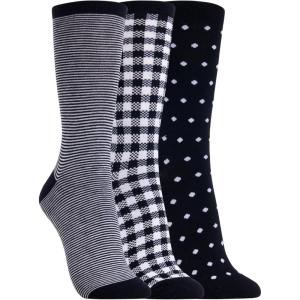 Clarks Women’s Checkered Crew Socks 3 Pair, Black/Noir, Women’s 4-10 Shoe