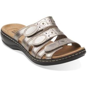 Clarks Women’s Leisa Cacti Q Slide Sandal(Pewter Leather)