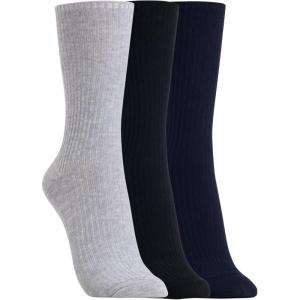 Clarks Women’s Ribbed Crew Socks 3 Pair, Navy/Lt Grey/Dk Grey, Women’s 4-10 Shoe