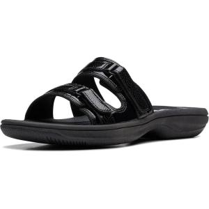 Clarks womens Breeze PiperSlide Sandal(Black Patent)