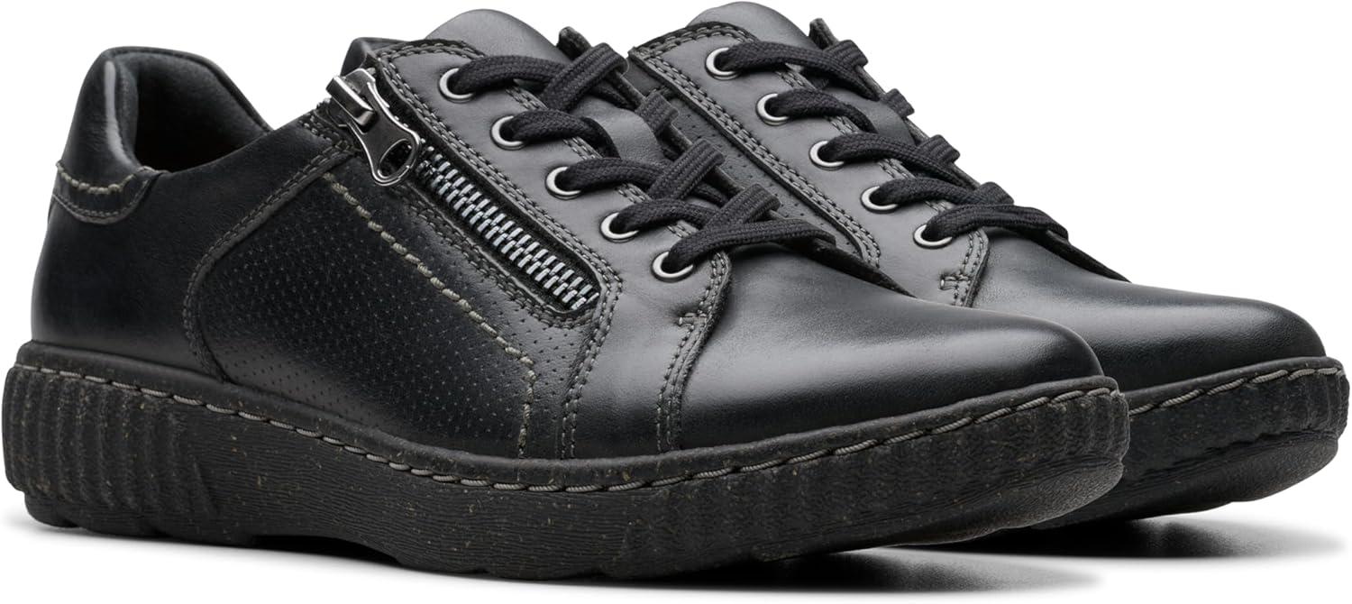 imageClarks Womens Caroline Janna Leather Side Zip Fashion SneakerBlack Leather