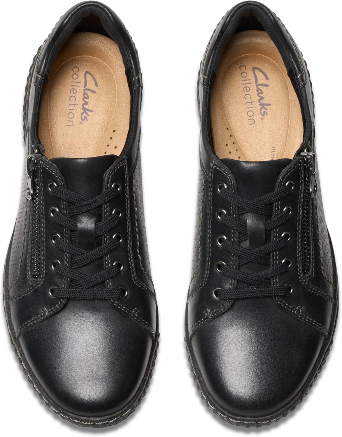 imageClarks Womens Caroline Janna Leather Side Zip Fashion SneakerBlack Leather