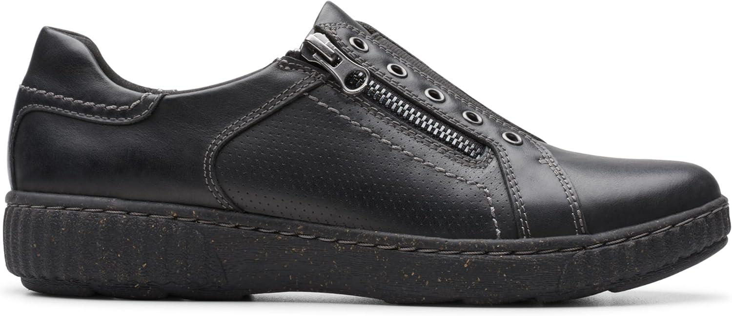 imageClarks Womens Caroline Janna Leather Side Zip Fashion SneakerBlack Leather