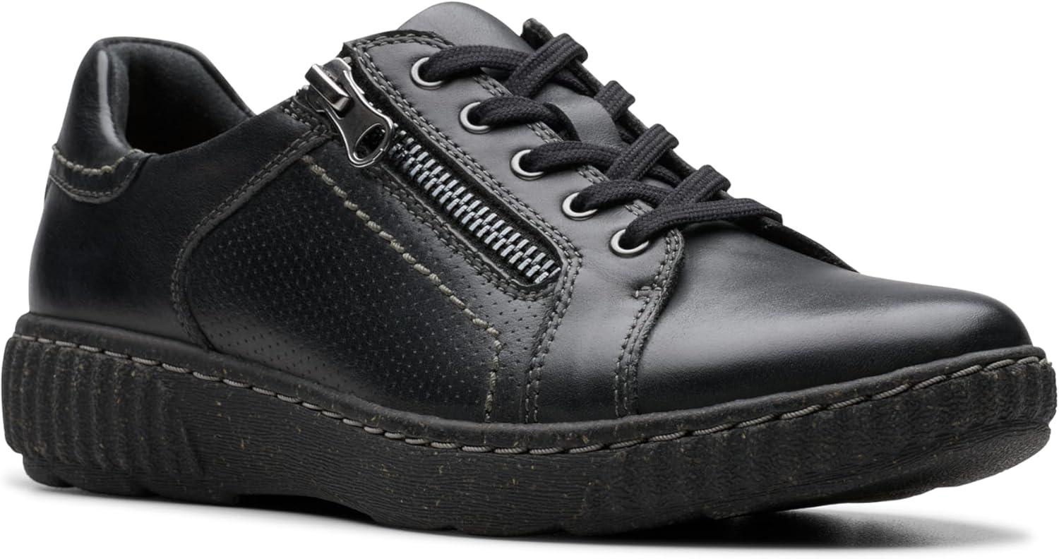 imageClarks Womens Caroline Janna Leather Side Zip Fashion SneakerBlack Leather
