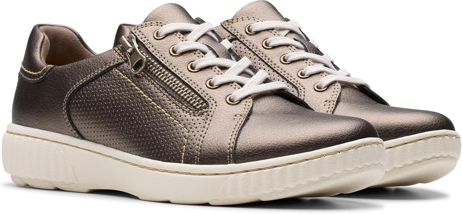 imageClarks Womens Caroline Janna Leather Side Zip Fashion SneakerBronze Leather