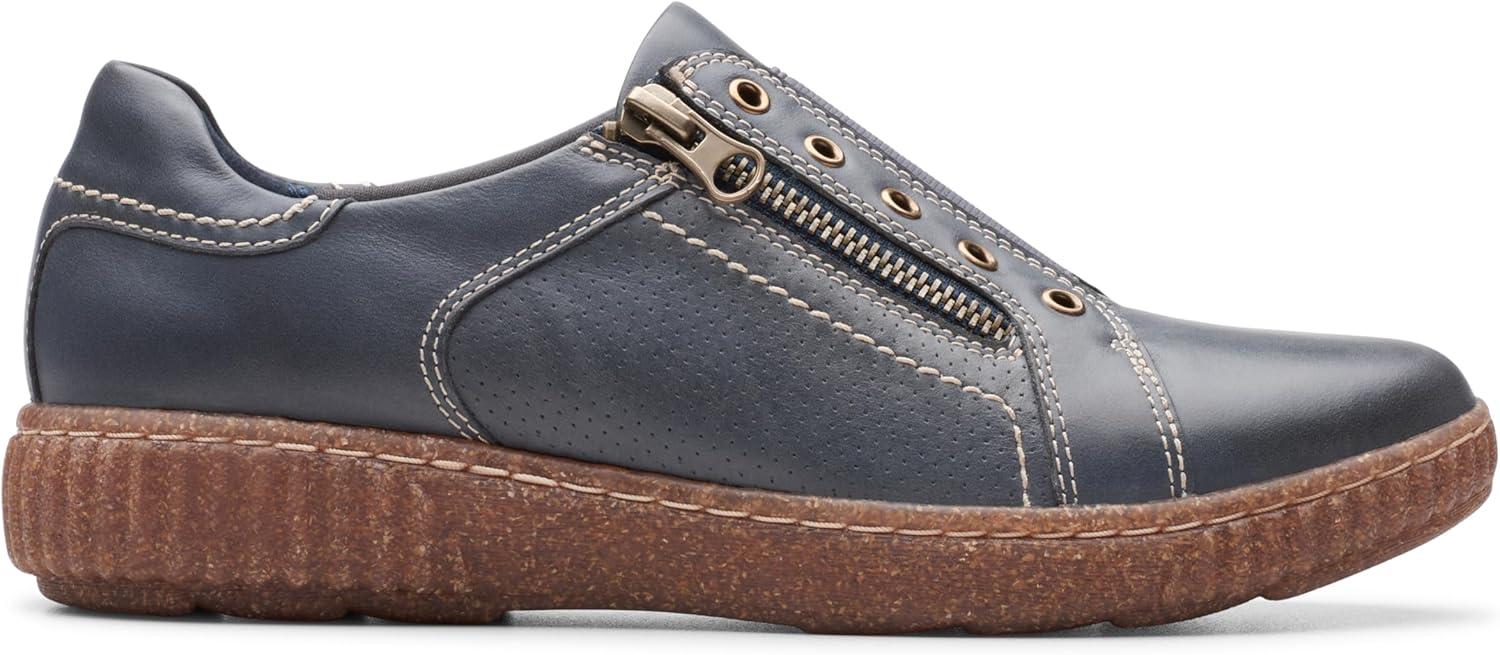 imageClarks Womens Caroline Janna Leather Side Zip Fashion SneakerDark Blue