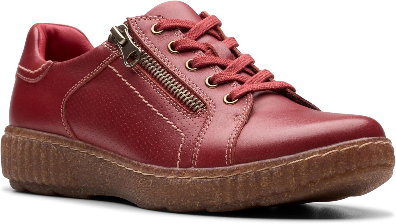 imageClarks Womens Caroline Janna Leather Side Zip Fashion SneakerRed Leather