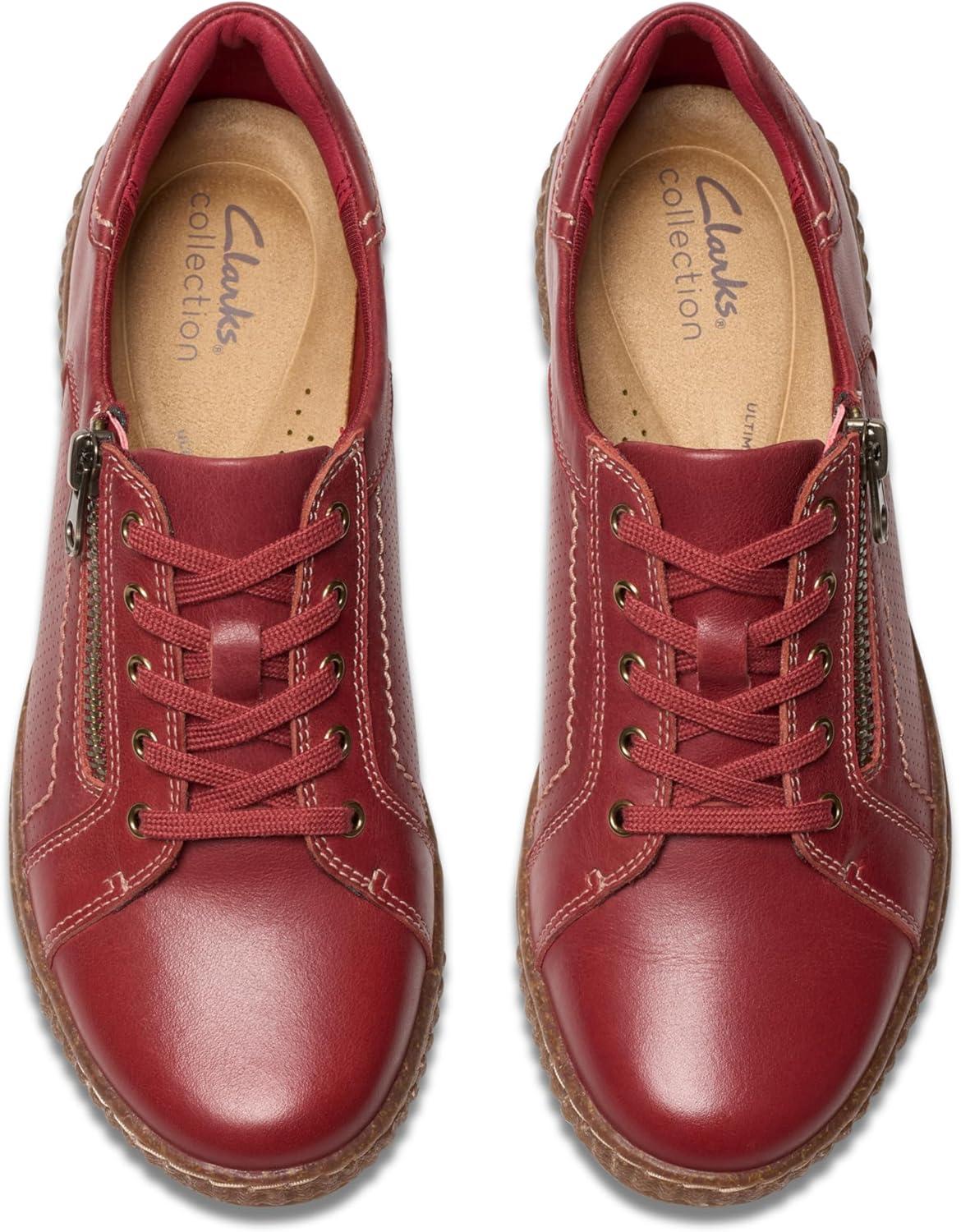 imageClarks Womens Caroline Janna Leather Side Zip Fashion SneakerRed Leather