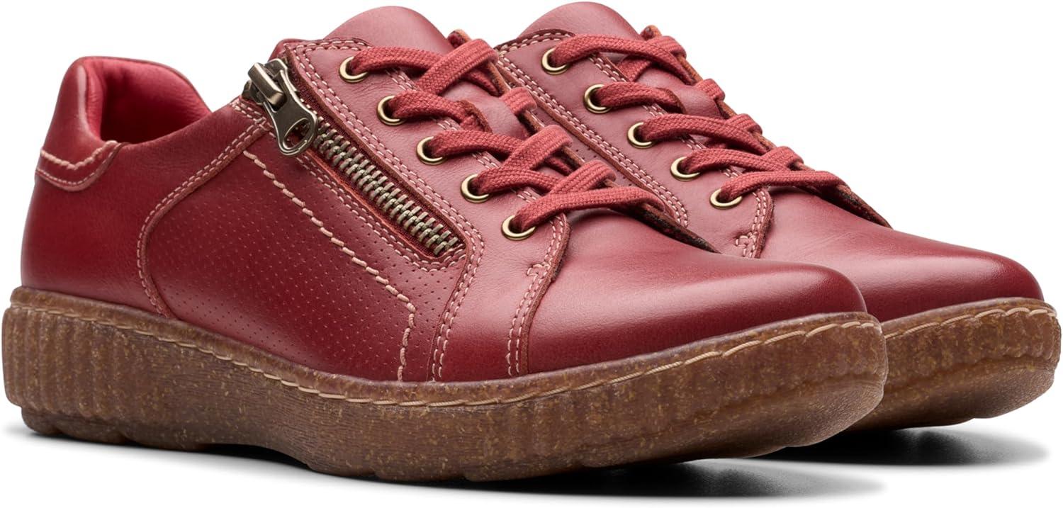 imageClarks Womens Caroline Janna Leather Side Zip Fashion SneakerRed Leather