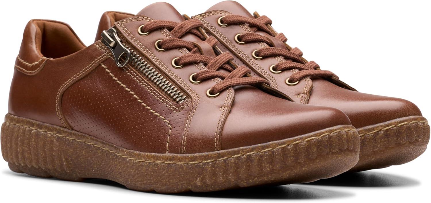 imageClarks Womens Caroline Janna Leather Side Zip Fashion SneakerTan Leather