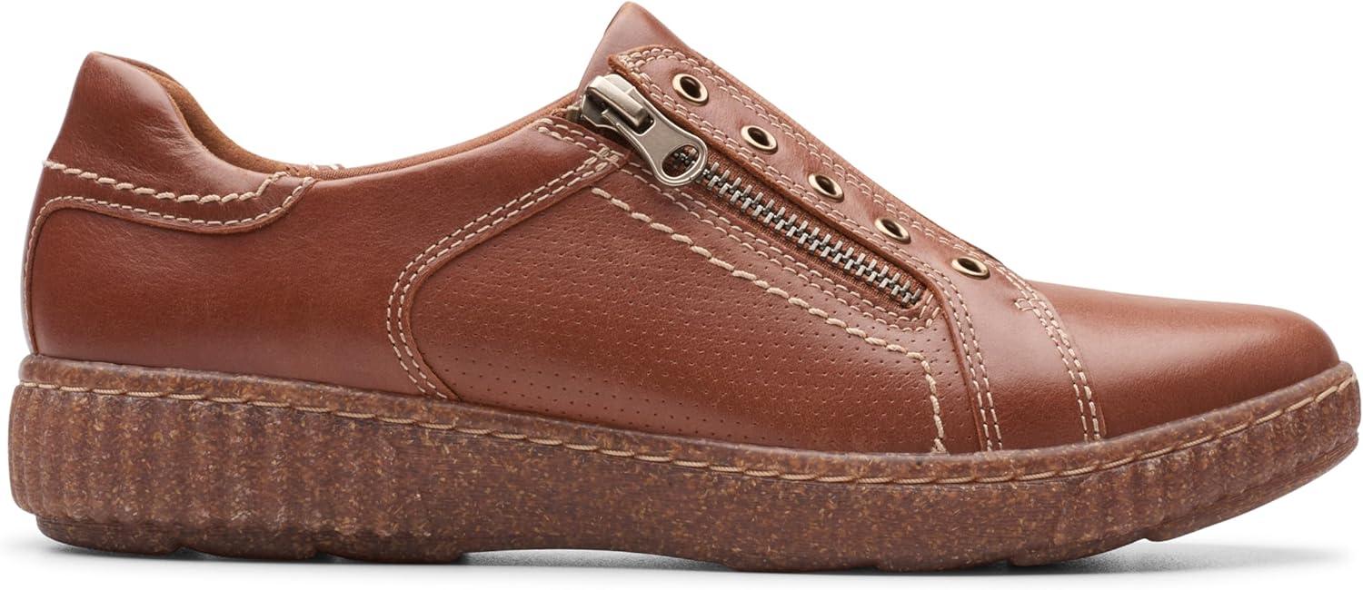 imageClarks Womens Caroline Janna Leather Side Zip Fashion SneakerTan Leather