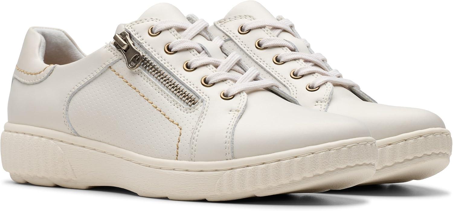 imageClarks Womens Caroline Janna Leather Side Zip Fashion SneakerWhite Leather