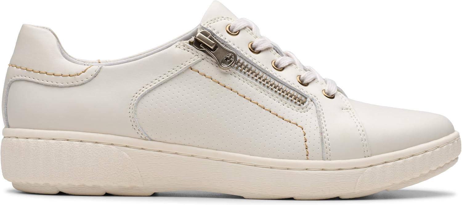 imageClarks Womens Caroline Janna Leather Side Zip Fashion SneakerWhite Leather