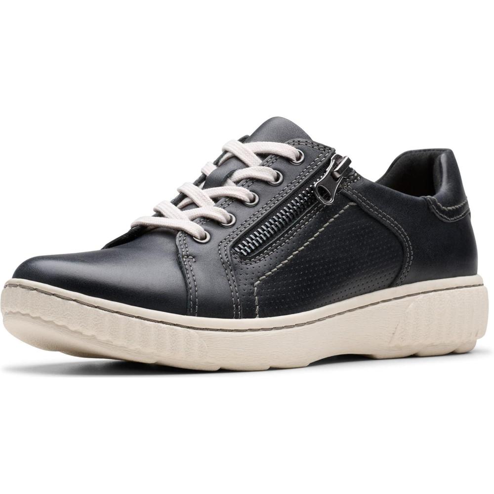 imageClarks Womens Caroline Janna Leather Side Zip Fashion SneakerBlack Leather 1