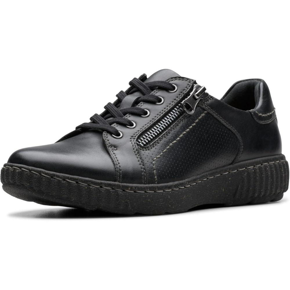 imageClarks Womens Caroline Janna Leather Side Zip Fashion SneakerBlack Leather