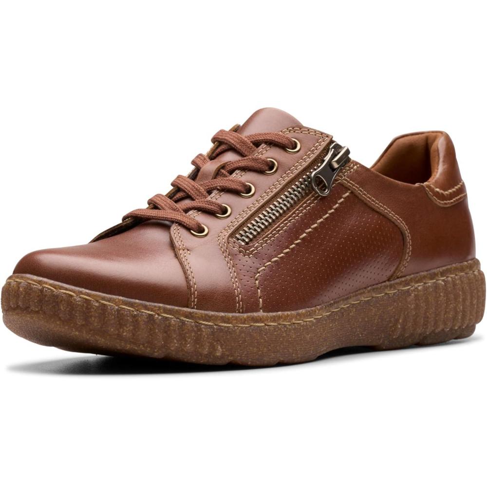 imageClarks Womens Caroline Janna Leather Side Zip Fashion SneakerTan Leather