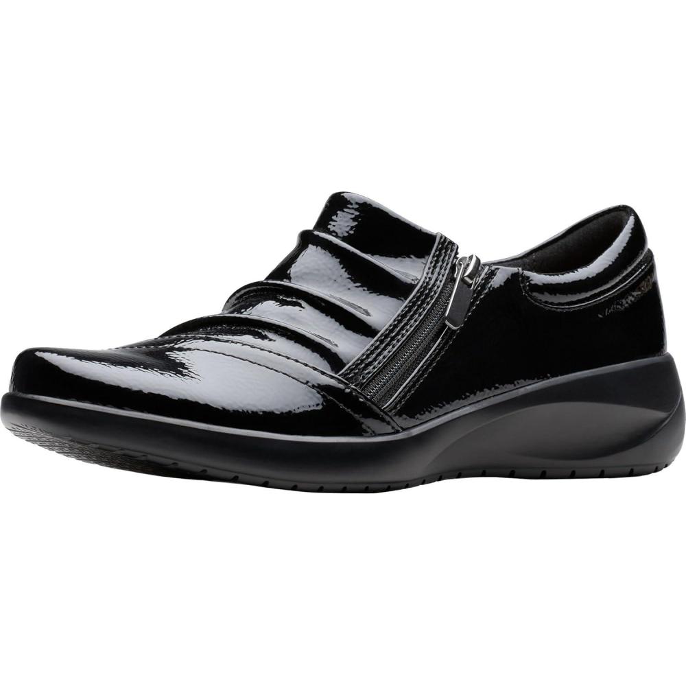 imageClarks Womens Kaetlyn Mila Leather SlipOn LoafersBlack Crinkle Patent Synthetic