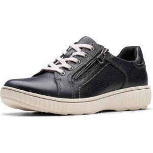 Clarks Women’s Caroline Janna Leather Side Zip Fashion Sneaker(Black Leather 1)