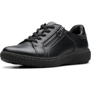 Clarks Women’s Caroline Janna Leather Side Zip Fashion Sneaker(Black Leather)