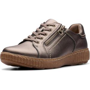 Clarks Women’s Caroline Janna Leather Side Zip Fashion Sneaker(Bronze Metallic)