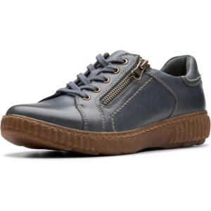 Clarks Women’s Caroline Janna Leather Side Zip Fashion Sneaker(Dark Blue)