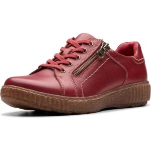 Clarks Women’s Caroline Janna Leather Side Zip Fashion Sneaker(Red Leather)