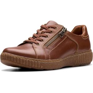 Clarks Women’s Caroline Janna Leather Side Zip Fashion Sneaker(Tan Leather)